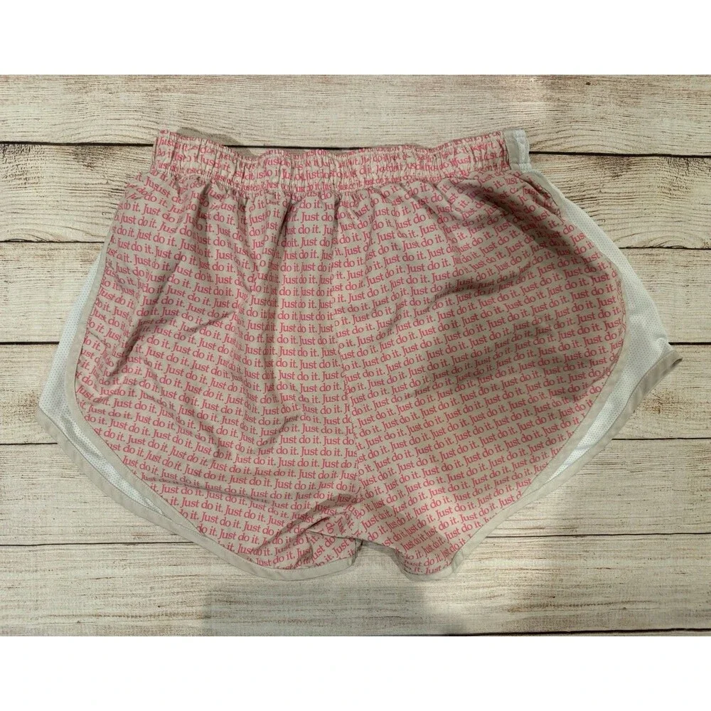 Nike Running Shorts Women's Large Pink White Just Do It Print Brief Lined